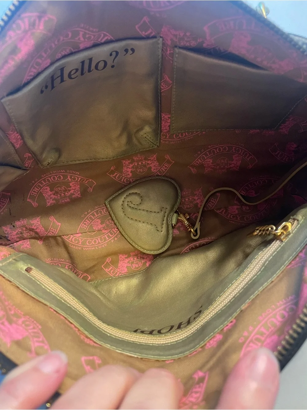 Vintage Juicy Couture Black Leather Barrel Bag with Pink Bow Scarf Y2K Authentic